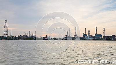Panorama refinery factory river front Stock Photo