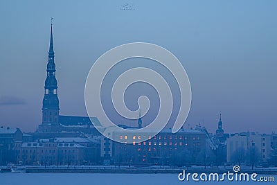 Panorama of Riga in winter time Stock Photo