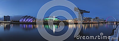 Panorama of the River Clyde including the SSE Hydro, SEC Armadillo, SEC Centre and the Arc Stock Photo