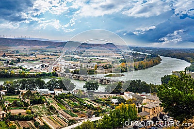 Panorama of the river Ebro in Tudela, Navarra, Spain Stock Photo