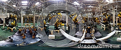 Panorama of robotic welding station Stock Photo