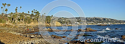 Panorama of Rock Pile Beach, Heisler Park and Laguna Beach, California Stock Photo