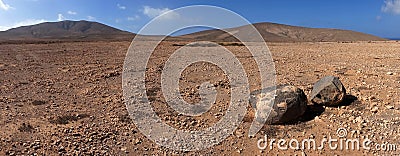 Panorama of rock & volcanic desert, Fuerteventura Stock Photo