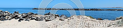 Panorama of rocky fishing groynes at the Cut West Australia Stock Photo