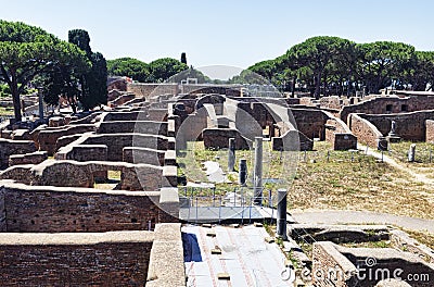 Panorama in the Roman archaeological excavations of Ostia Antica - Rome , Italy Editorial Stock Photo
