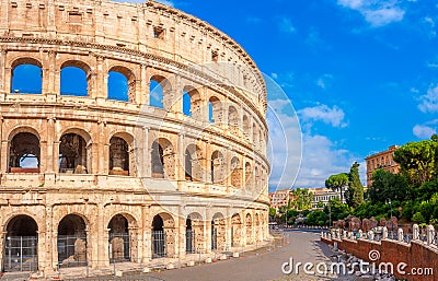 Panorama of the Roman Coliseum, a majestic historical monument Stock Photo