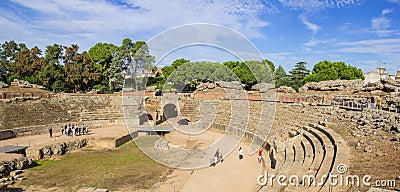 Panorama of the roman theater in historic city Merida Editorial Stock Photo