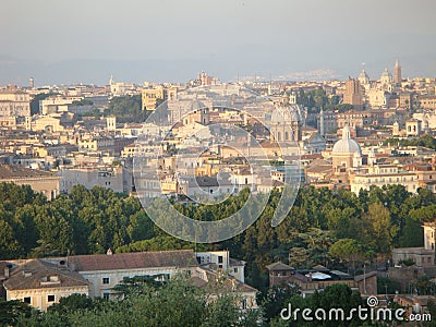 Panorama of Rome on sunset in Italy. Stock Photo