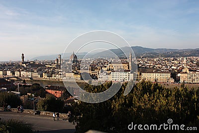 Panorama of the roofs of the city of Florence, the Tuscan capital, seen from the top of a small hill Stock Photo