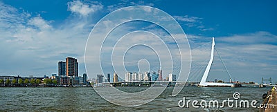 View of Rotterdam over Nieuwe Maas with Erasmusbrug bridge. Rottherdam, the Netherlands Editorial Stock Photo