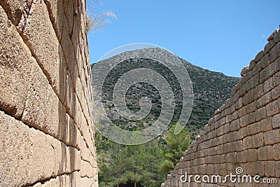 The ancient town of Mycenae on the peninsula Peloponnese. Greece. 06. 19. 2014. Landscape of the ruins of ancient Greek architectu Stock Photo