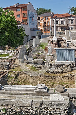 Panorama of Ruins of Roman Odeon in city of Plovdiv Editorial Stock Photo