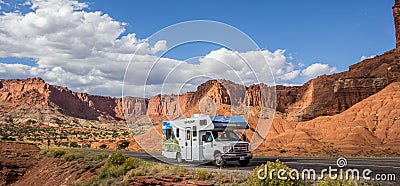 Panorama of an RV in Capitol Reef National Park Editorial Stock Photo