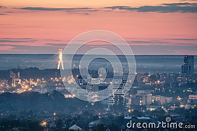 Panorama of Rzeszow at sunset Stock Photo