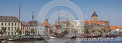 Panorama of sailing boats at the quay in Kampen Editorial Stock Photo