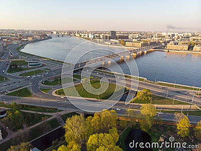 Panorama of Saint Petersburg. Russia. City center. Alexander Nevsky Bridge. Neva River. Alexander Nevsky Square. Architecture Editorial Stock Photo