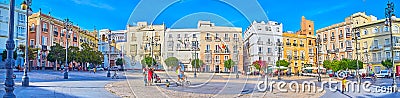 Panorama of San Antonio square, Cadiz, Spain Editorial Stock Photo