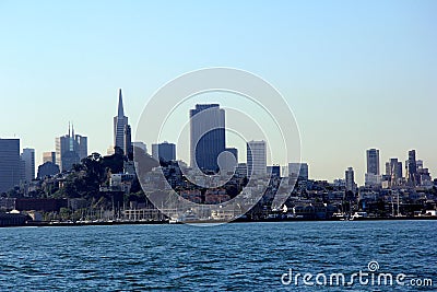 Panorama of San Francisco and Bay Bridge taken from Treasure Island Stock Photo