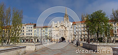 Panorama of the Santa Maria bridge in Burgos Stock Photo