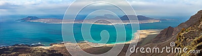 Panorama scenic view of La Graciosa Island, Lanzarote, Canary Is Stock Photo