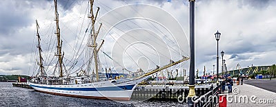 Panorama seascape with white sailing boat in the World Editorial Stock Photo