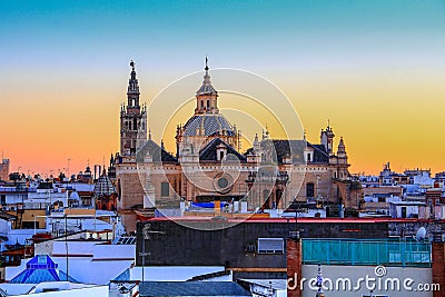Panorama of Sevilla Spain view Catedral de Sevilla Seville Cathedral Stock Photo