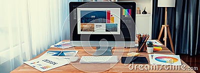 Various color palette idea display on computer screen. Scrutinize Stock Photo
