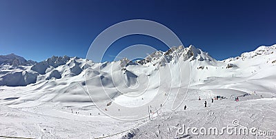 Panorama of ski slopes at Tignes, ski resort in the Alps France Stock Photo
