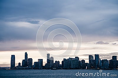 Panorama of the Skyline of Jersey at Sunset, New York City, United States Stock Photo