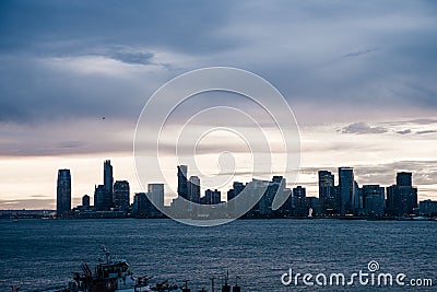 Panorama of the Skyline of Jersey at Sunset, New York City, United States Stock Photo