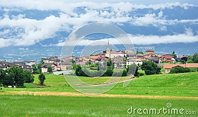 Panorama of small italian apline village Stock Photo