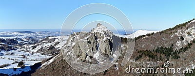 Panorama of snowy volcanic mountains Stock Photo