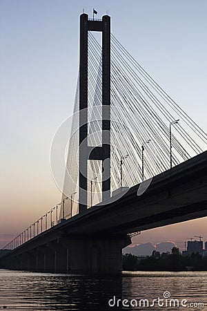 Panorama of Southern bridge at sunset Stock Photo