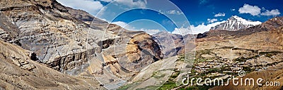 Panorama of Spiti valley and Kibber village Stock Photo