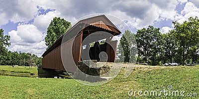 Panorama of Staats Mill Covered Bridge Editorial Stock Photo