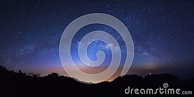 Panorama starry night sky with high moutain at Doi Luang Chiang Stock Photo