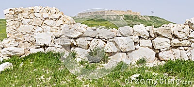 The Canaanite Wall and the Israelite Fortress at Tel Arad in Israel Stock Photo