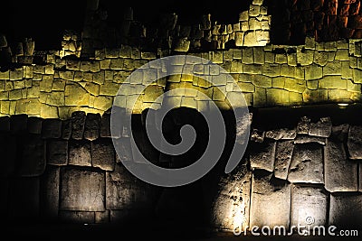 Panorama of the stone walls of the Inca ruins of Saqsaywaman, in Cusco, Peru Stock Photo