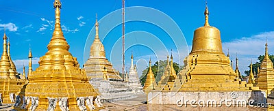 Panorama with stupas of Nget Pyaw Taw Paya, Pindaya, Myanmar Stock Photo