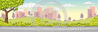 Panorama Summer Cityscape Vector Illustration
