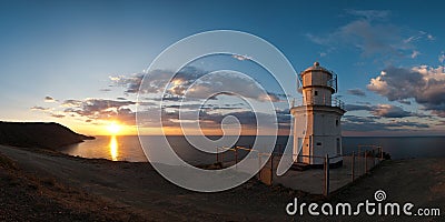 Panorama sunrise at Cape Meganom Stock Photo