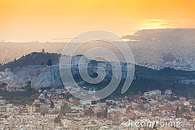 Panorama during sunset in Athens, Greece Stock Photo