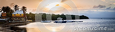 Panorama of Sunset over seaside boat rental in the florida keys Editorial Stock Photo