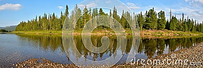 Panorama of the taiga river in the national Park. Stock Photo