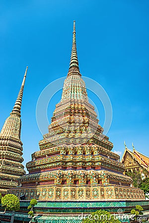 Panorama of Temple of Reclining Buddha or Wat Pho complex in Bangkok Stock Photo
