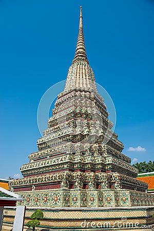 Panorama of Temple of Reclining Buddha or Wat Pho complex in Bangkok Stock Photo