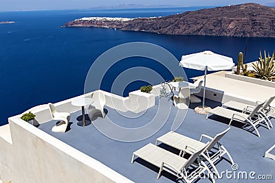 Panorama terrace above Santorini caldera Stock Photo