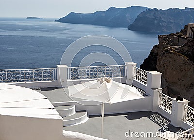 Panorama terrace of Santorini caldera Stock Photo