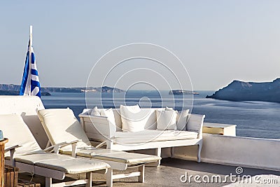 Panorama terrace of Santorini caldera Stock Photo