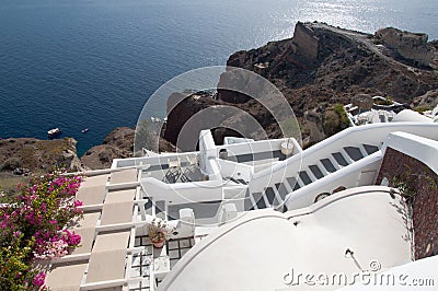 Panorama terrace of Santorini caldera Stock Photo